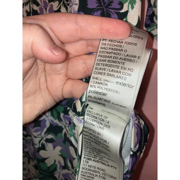 PUMA Purple Green Floral Athletic Quarter Zip Neck Shirt M - Picture 3 of 5